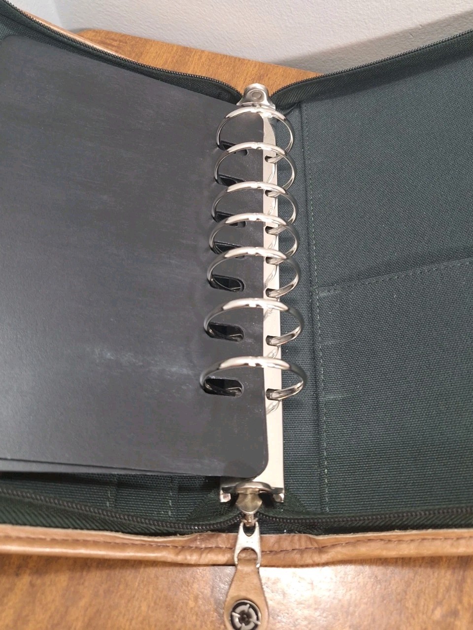 Vtg Franklin Covey Planner Dark Green Canvas Tan Leather Trim 8×10 Zip Closure