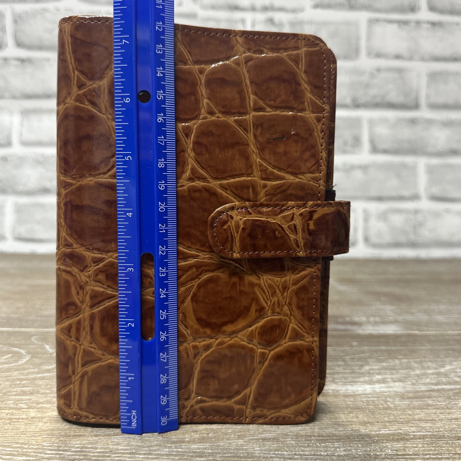 Vtg Buxton Genuine Leather 6 Ring Planner Organizer Address Book Croc Embossed