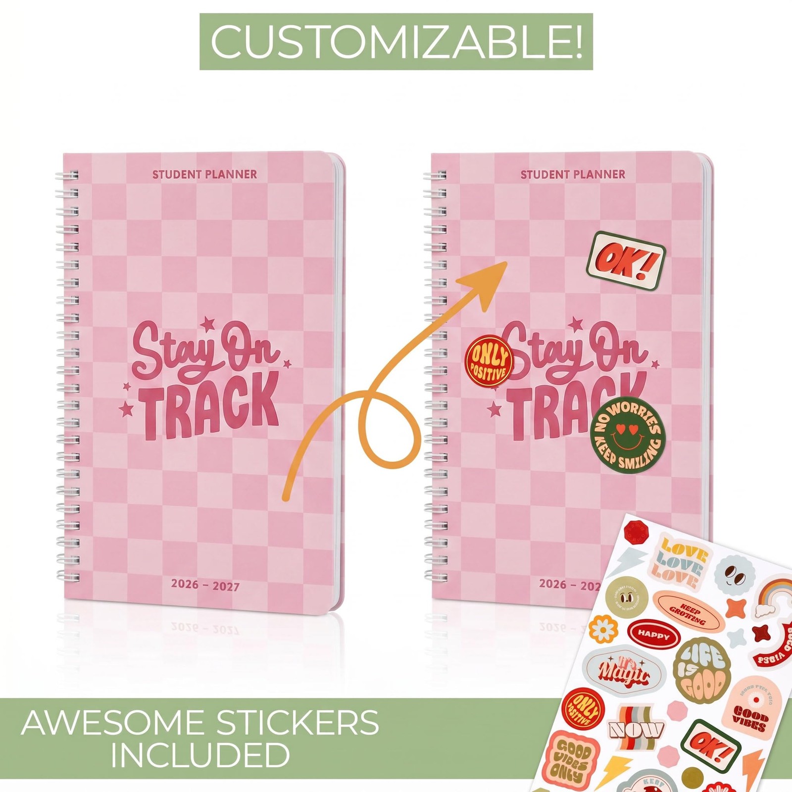 Aesthetic 2026-2027 Student Planner To Stay Organized – A 8.5″ x 5.8″, Pink