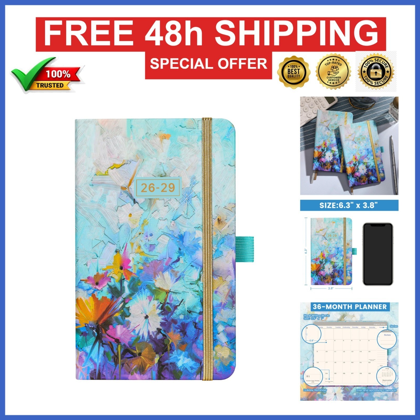 2026-2029 Pocket Planner – 3 Year Monthly Organizer with Notes Pages