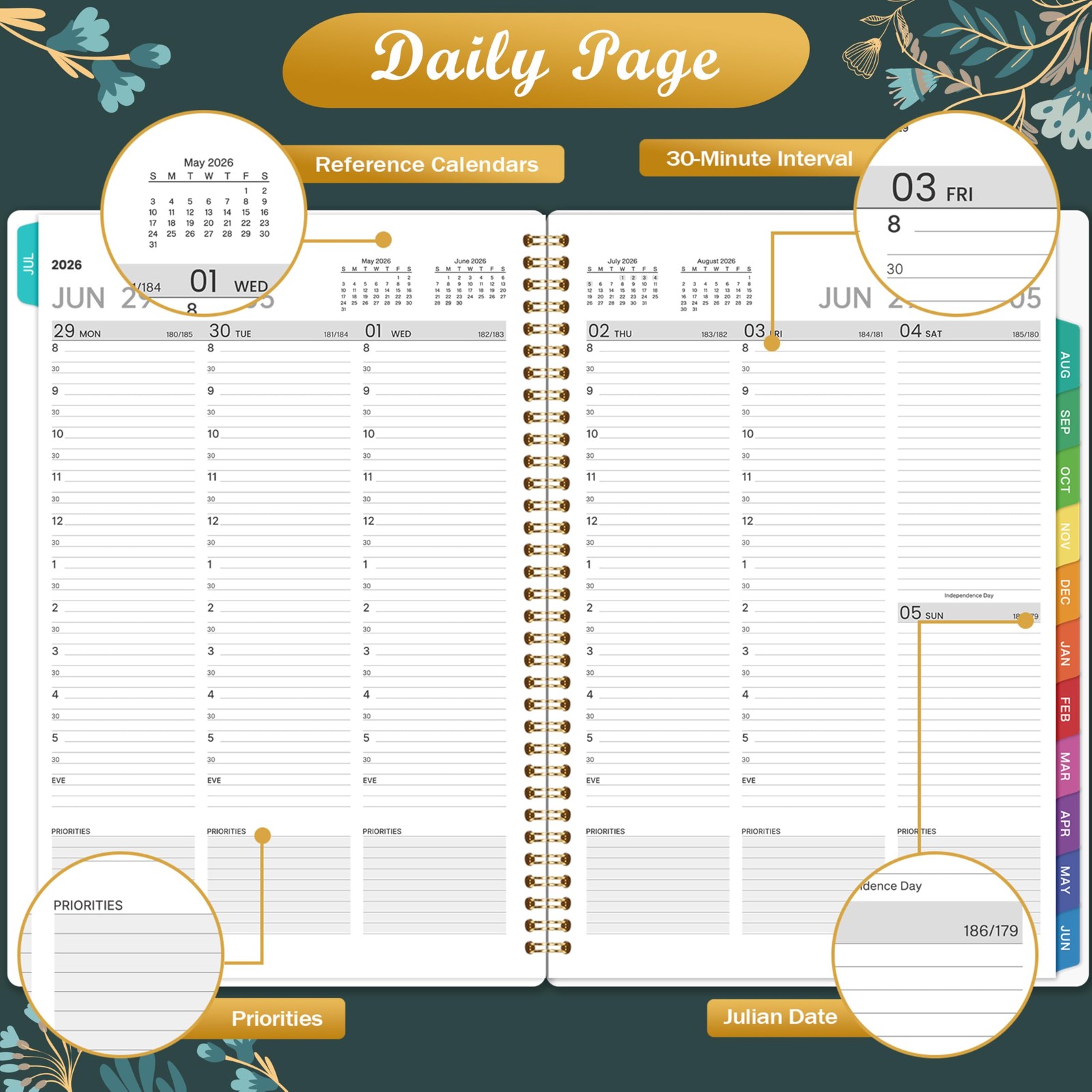 Appointment Book 2026-2027 – Daily Hourly Planner 8.5″ x 11″, Green Leaves 2