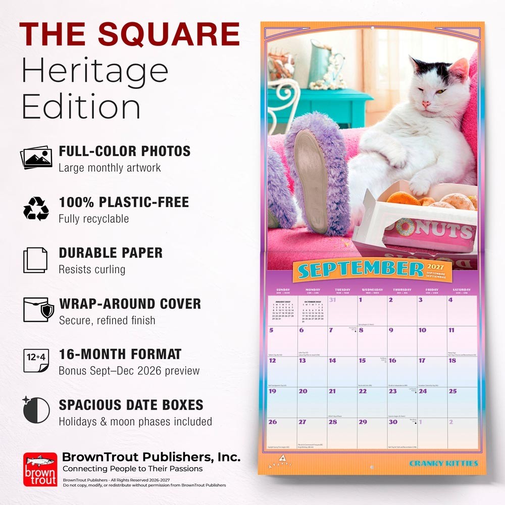 Avanti Cranky Kitties OFFICIAL | 2027 12×24″ (Hanging) Square Wall Calendar
