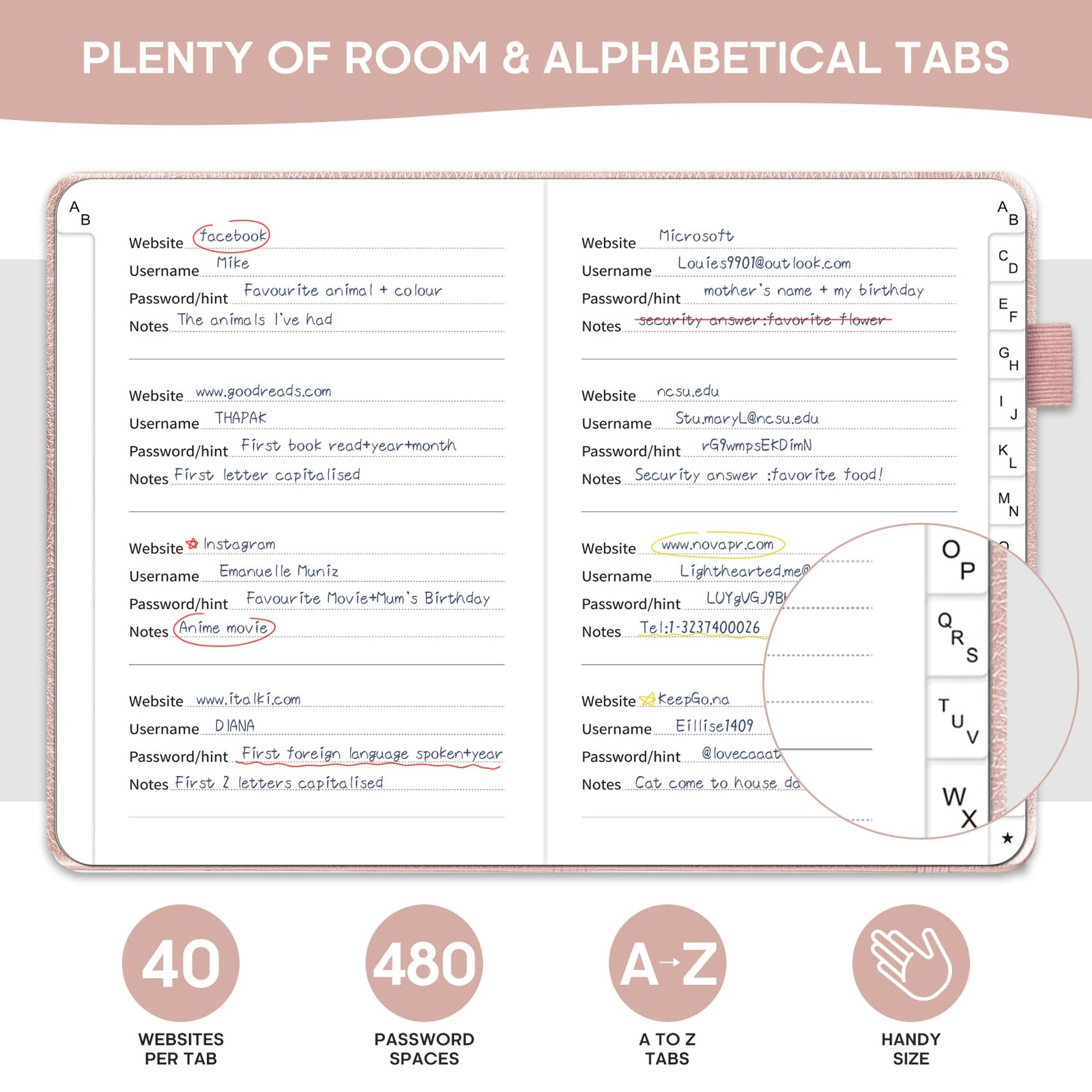 Password Keeper Book with Alphabetical Tabs，Small Password Books for Seniors, Pa