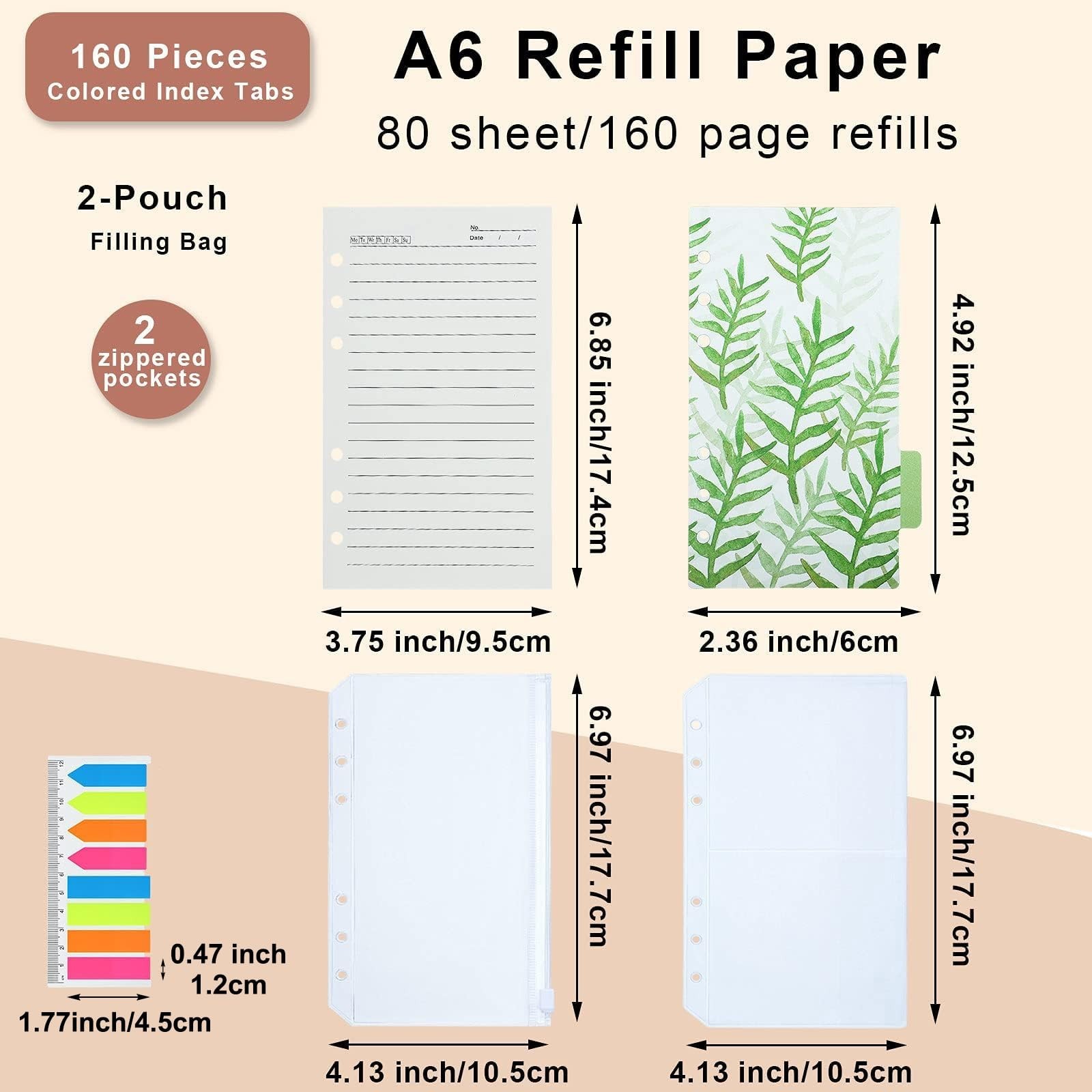 A6 Refill Paper set, 6 Plastic Binder inserts, 2 A6 Lined Refill Paper, 2 Bin…