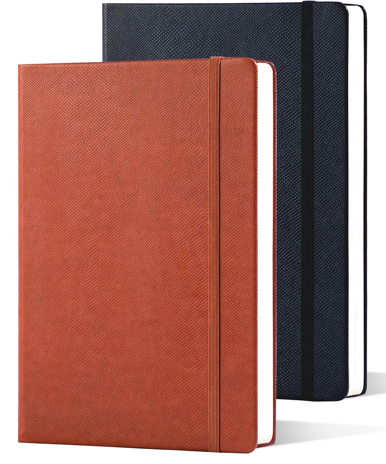 bibiage Lined Journal Notebook 2-Pack, Leather Hardcover A5, Brown & Black