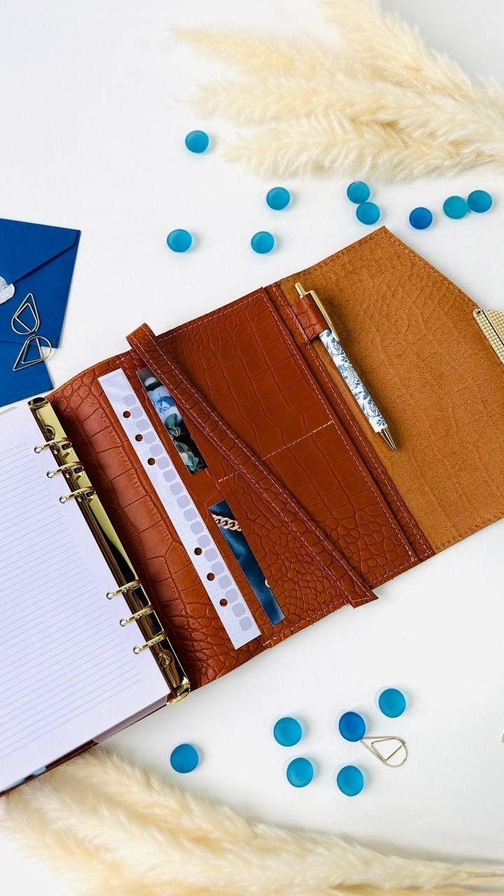 Brown Leather planner A5 big binder 6 rings, handmade Organizer gift