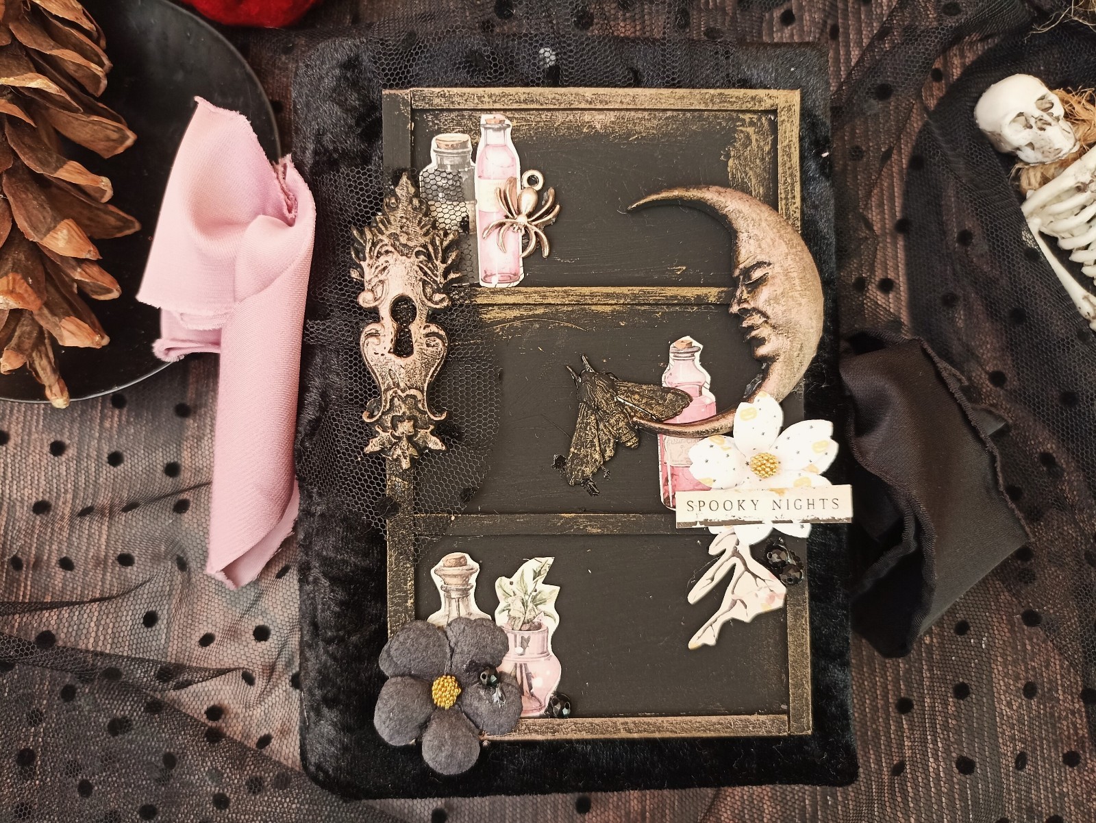 Dark gothic witch junk journal handmade blank Vampire notebook 6×5 in 200 pgs