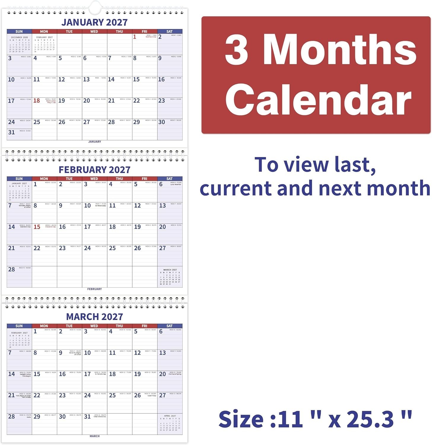 Unicor 2026 Fed Wall Calendar, Qty=2, Individual, Single, Displays 3