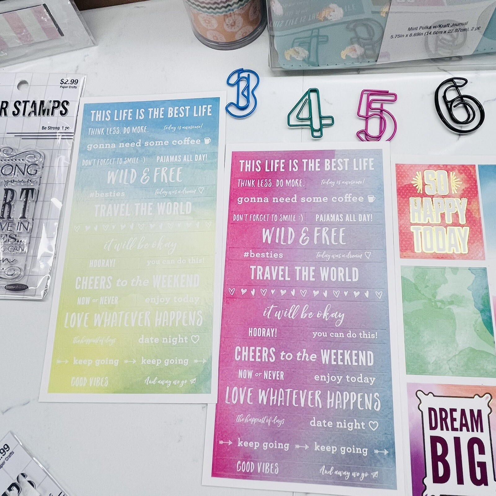 Agenda 52 Traveler Notebook Planner Mint, Washi, Stickers, paperclips, stamps