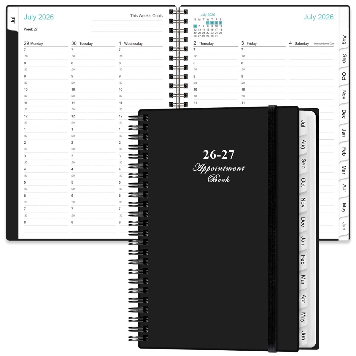 2026-2027 Appointment Book – Daily Hourly 6.4″ x 8.5″, Black