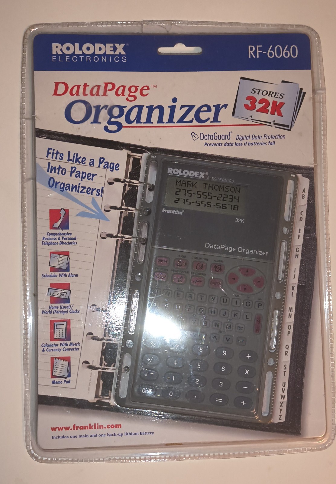 Rolodex Data Page Organizer RF-6060 Franklin 32k Sealed In Package
