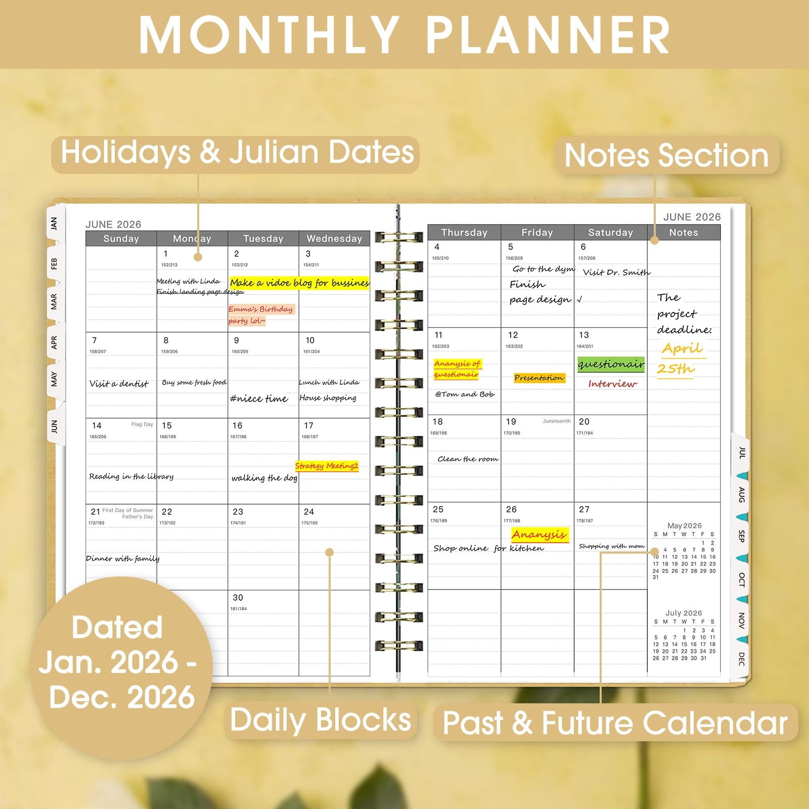 Ymumuda Academic Planner 2026, Daily Weekly and (8.4″×6″) A5, A-Kraft Paper