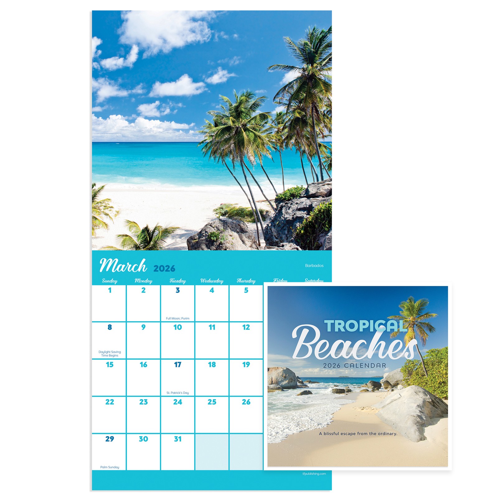 TF Publishing 2026 Tropical Beaches Mini Calendar with Monthly Grids