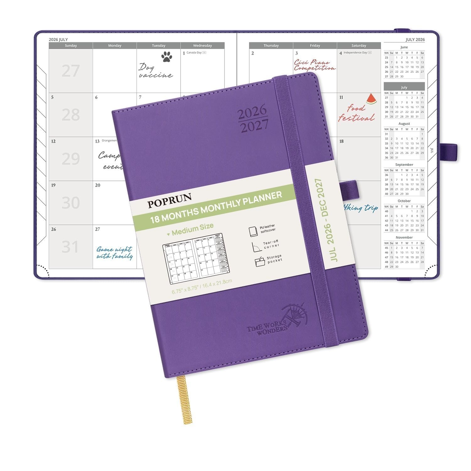 2026-2027 Monthly Planner – 18-Month Calendar Book, Soft Cover, 6.5”x8.5”, Tab