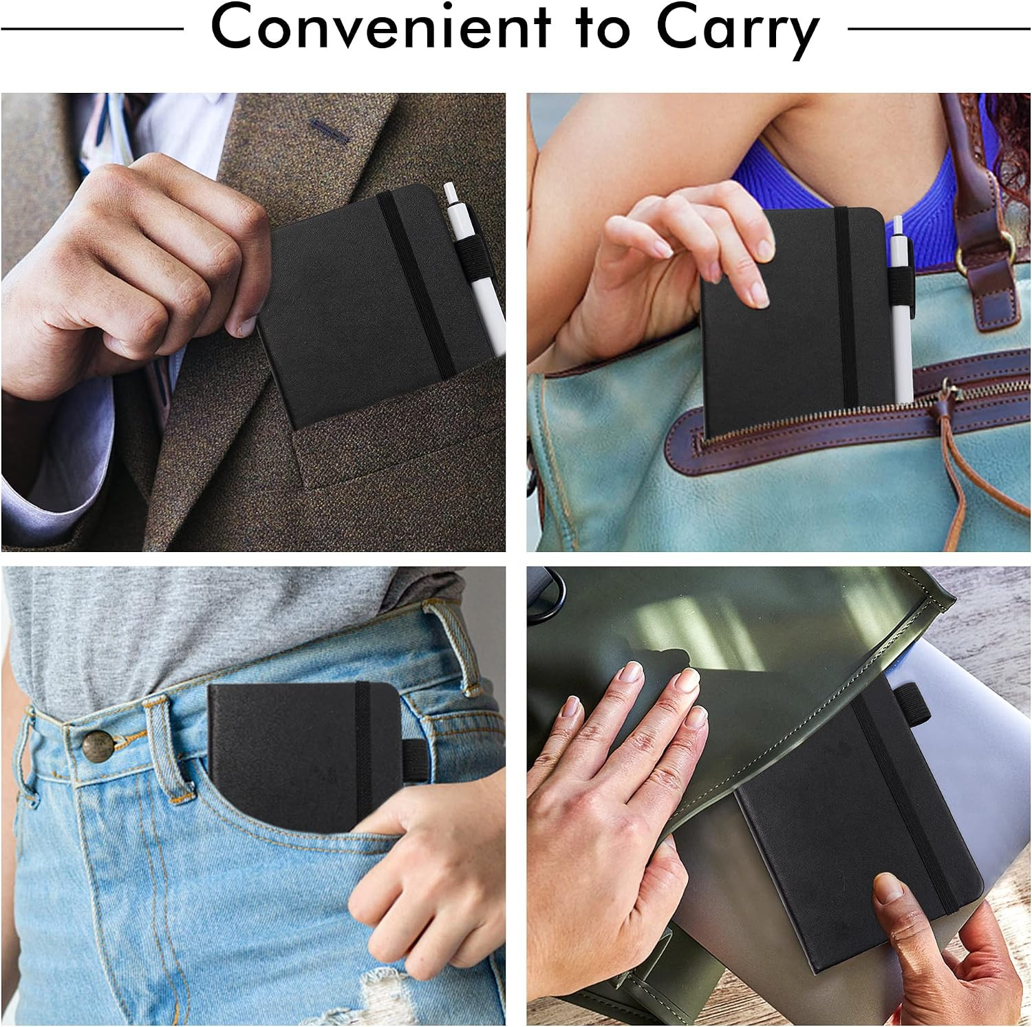Feela 3 Pack Pocket Notebook Journals with 3 Black Pens, A6 Mini Cute Small Jour