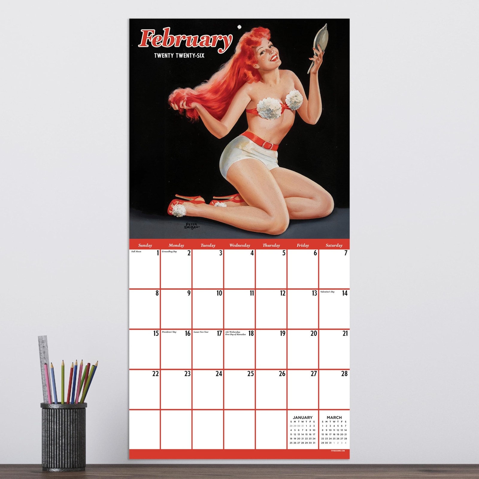 TF Publishing 2026 Pin-Ups Wall Calendar – Large Grids for A4, PinUps