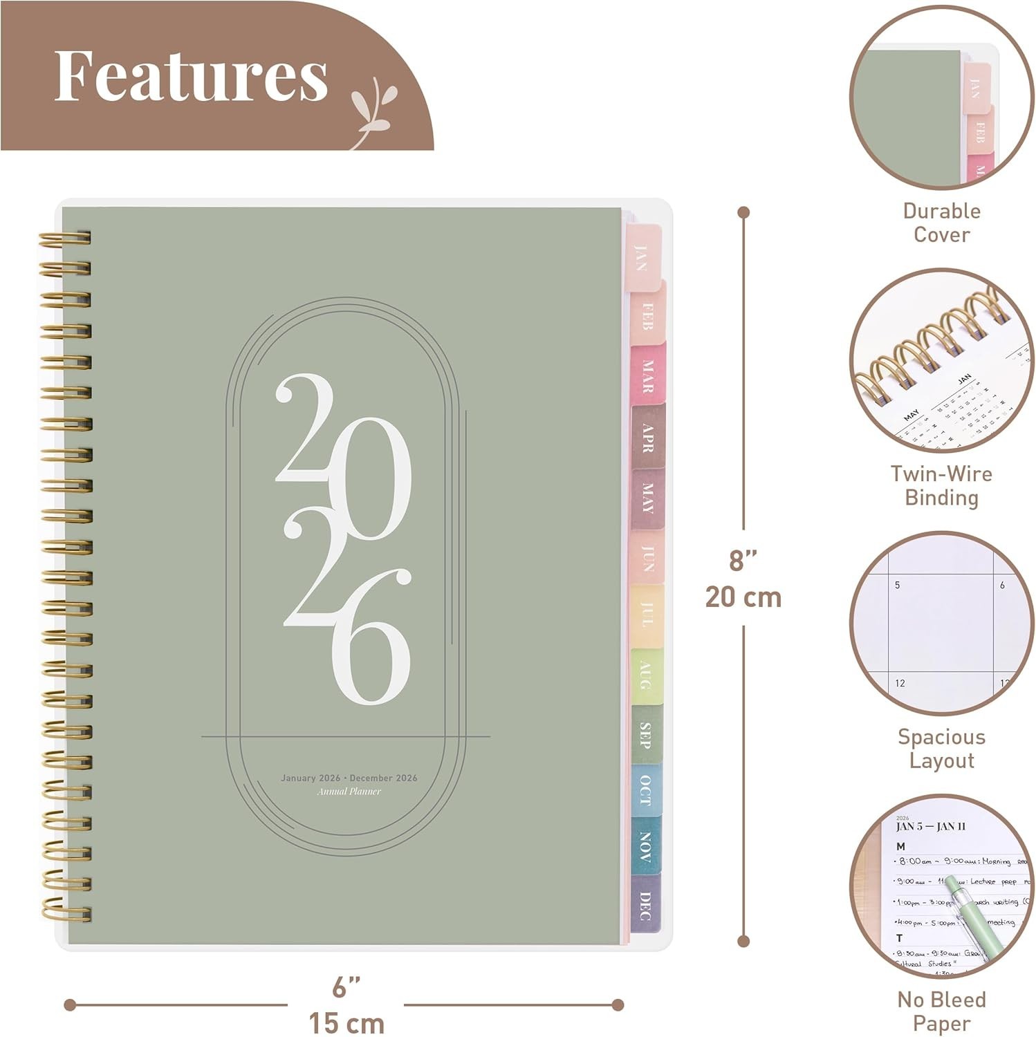 Comprehensive 2026 Agenda Planner – Weekly/Monthly with Notes, Holidays, 6×8 in