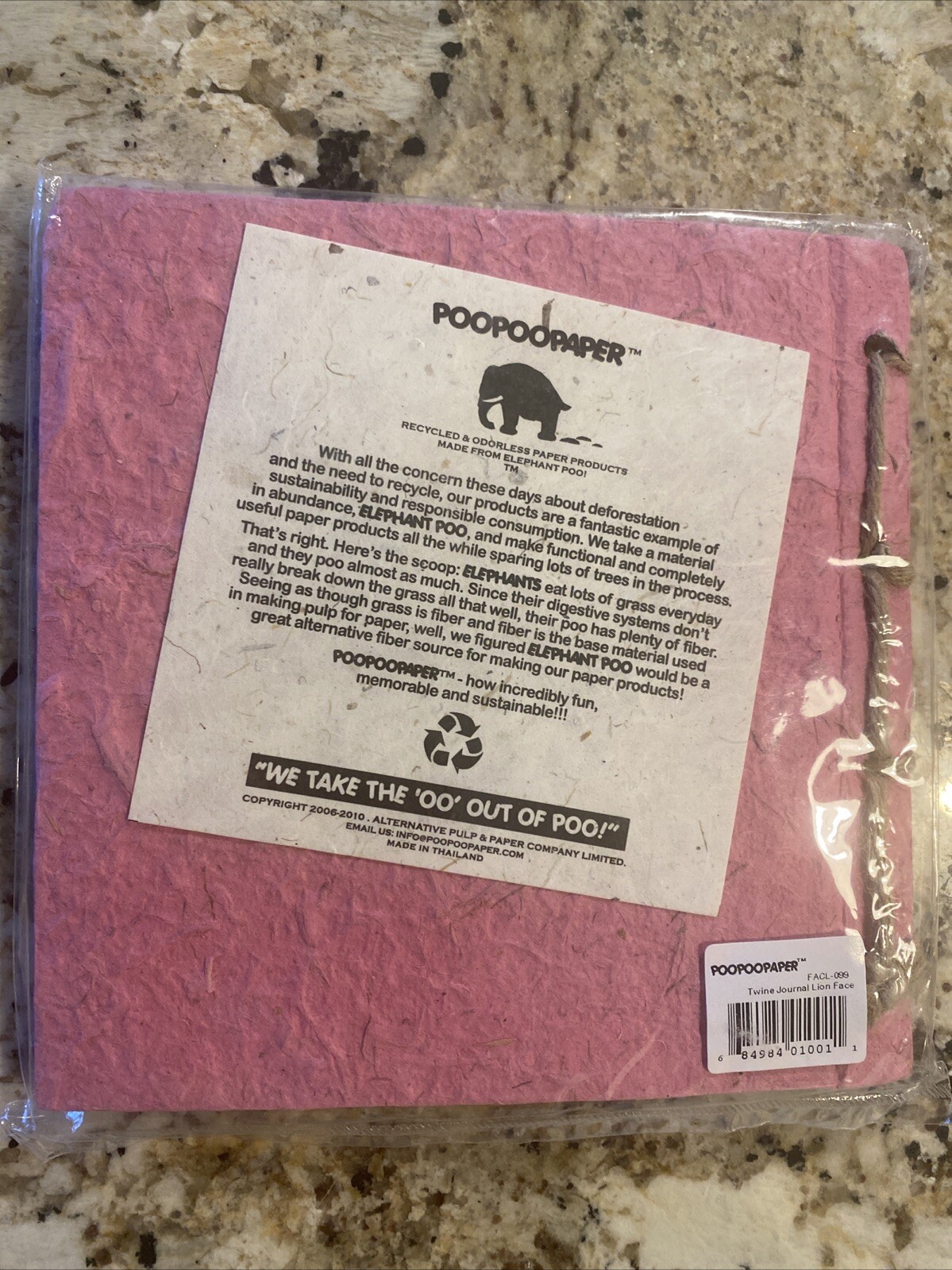 PooPooPaper Pink Twine Journal Lion Face Elephant Poo Odorless NEW 7×7