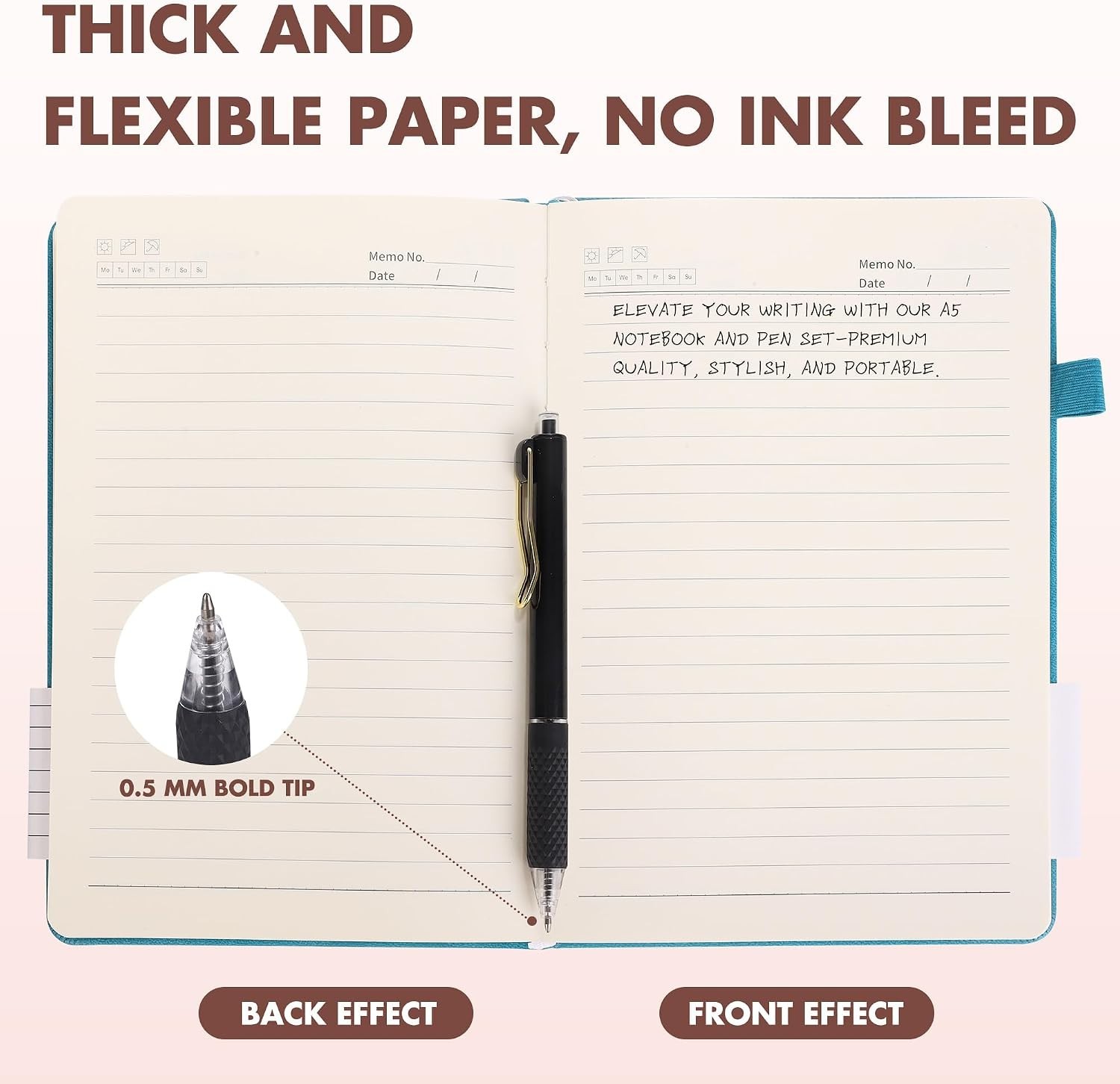 2 PC Leather Notebook Journal & Pen Set Lined 128 Pages 5×8″ New Free Ship Black