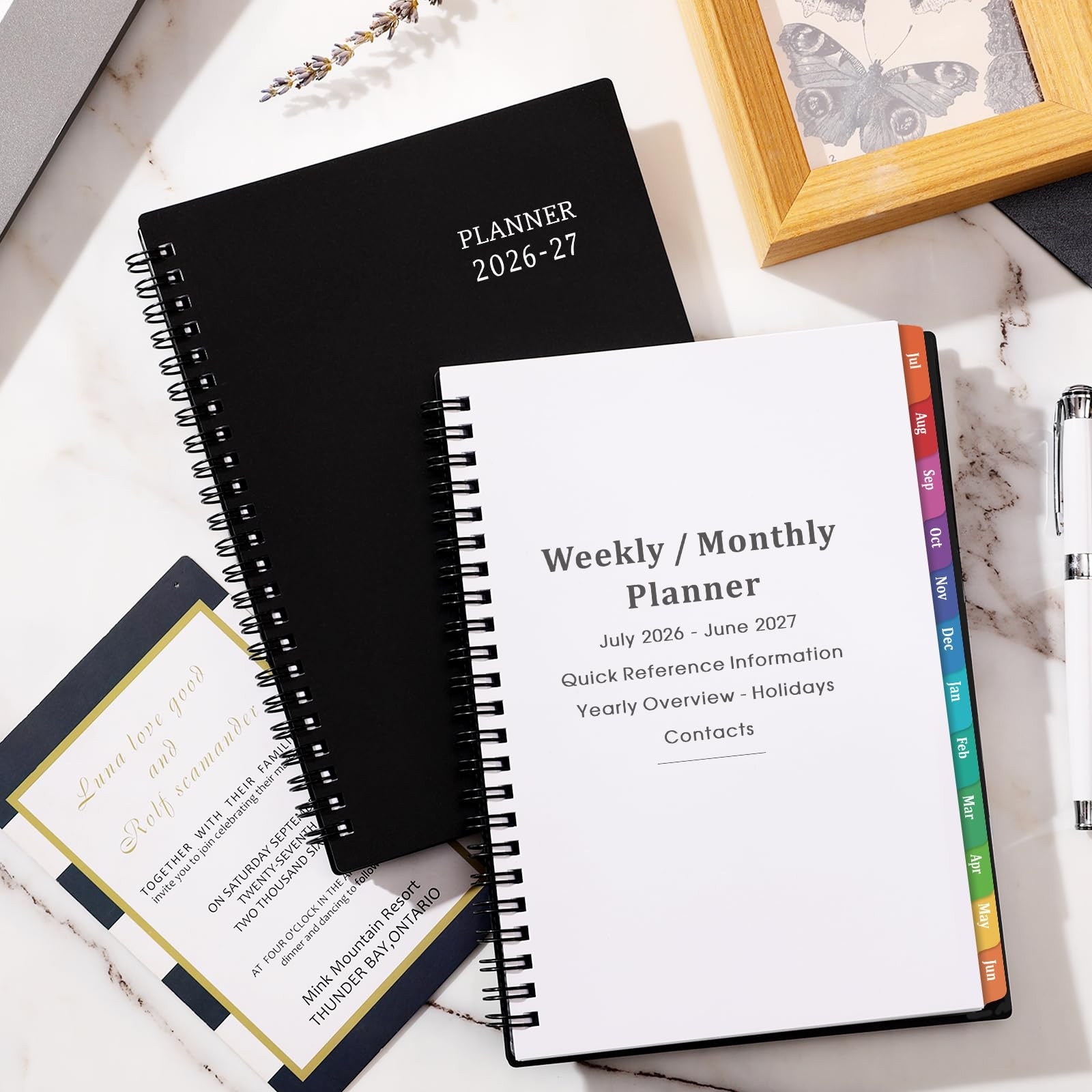 20262027 Planner Weekly Monthly Academic Tabs 6.25×8.3 Inch Black Thick Paper