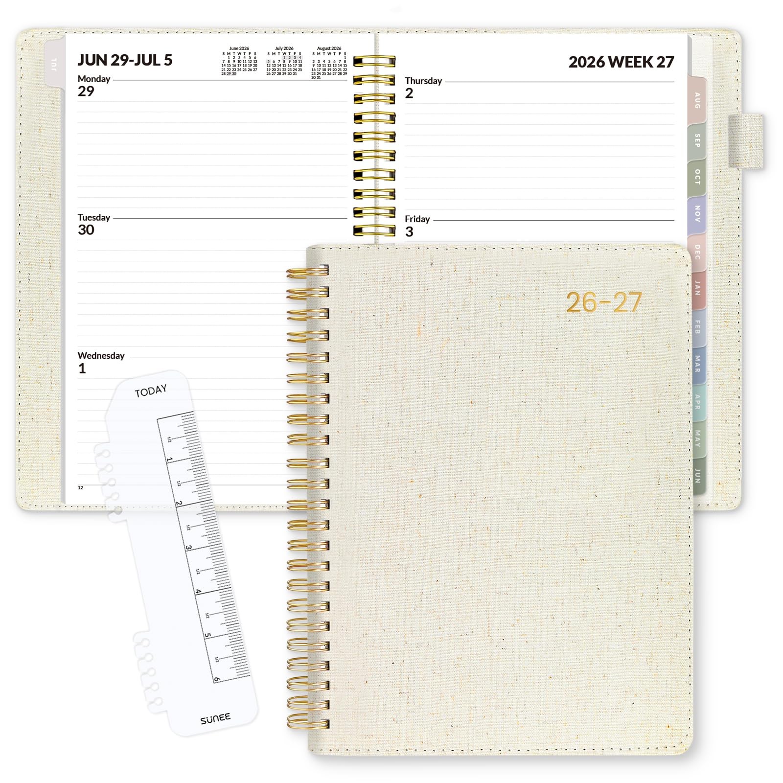 SUNEE 2026-2027 Weekly & Monthly Planner 6.4″x8.5″ – 12 6.4″x8.5″, Beige