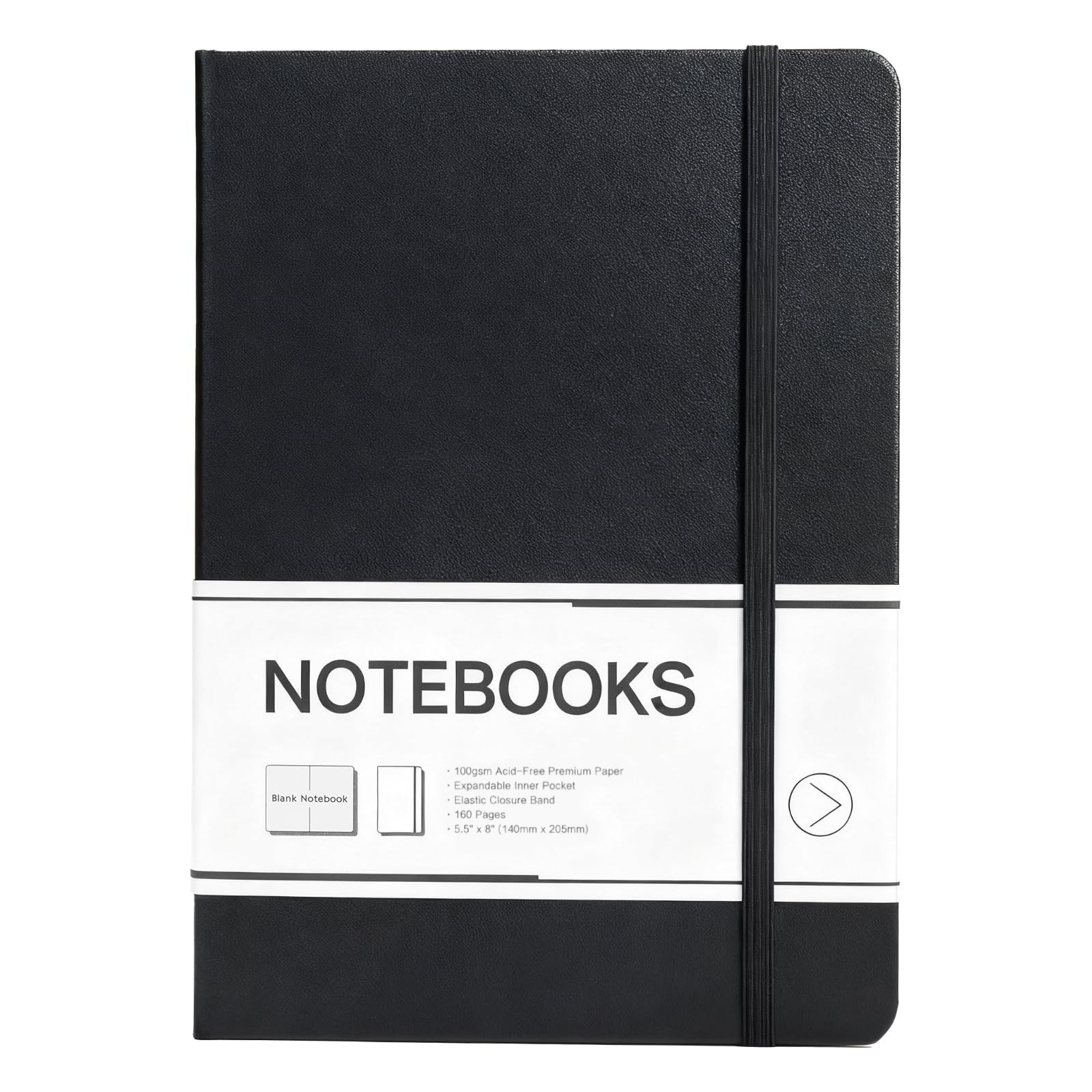 Blank Journal Notebook, 160 Pages, A5 Medium Size 5.6″ x 8″ for Black Plain