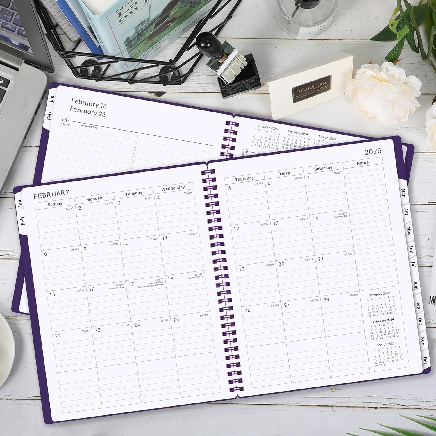 Elegant 2026 Planner with 12 Monthly Tabs – Spiraled & Waterproof Cover