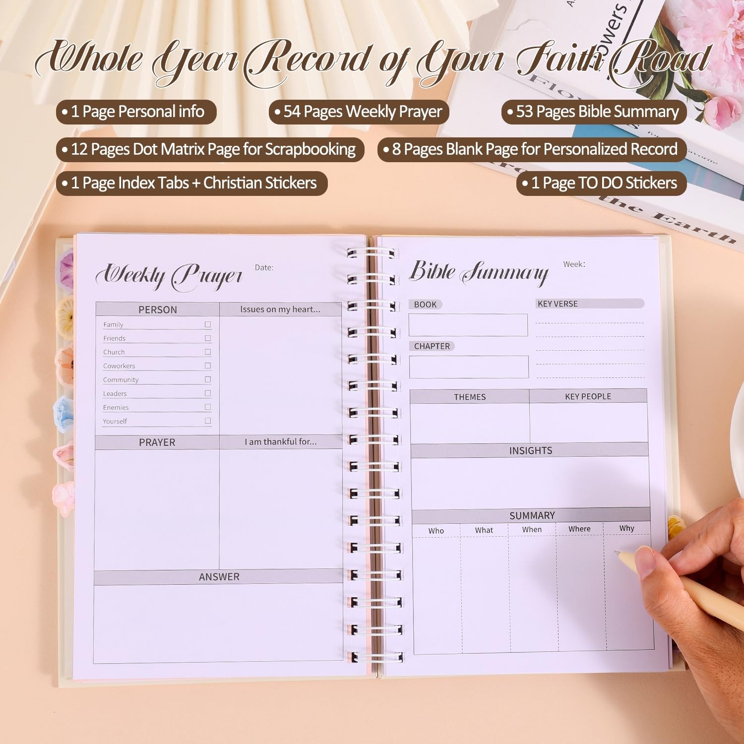 Galatians 5:22-23 Christian Prayer Planner, Weekly Devotional Journal A5, tan