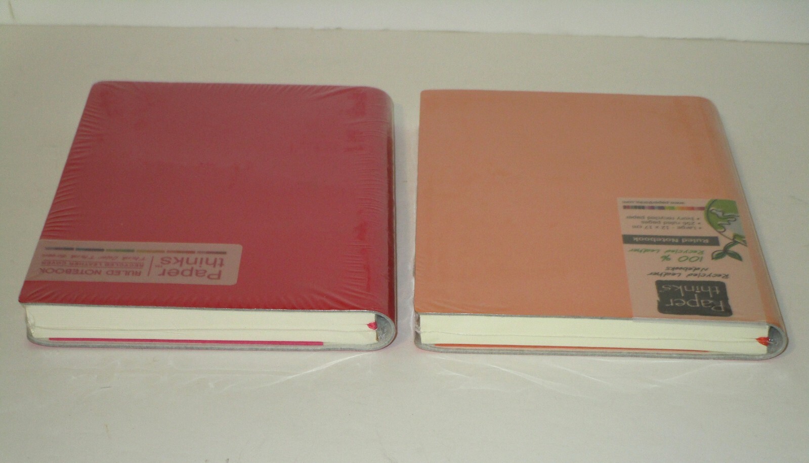Paper thinks 2 new Ruled Notebook Red Orange Recycled Leather Sealed Large Size