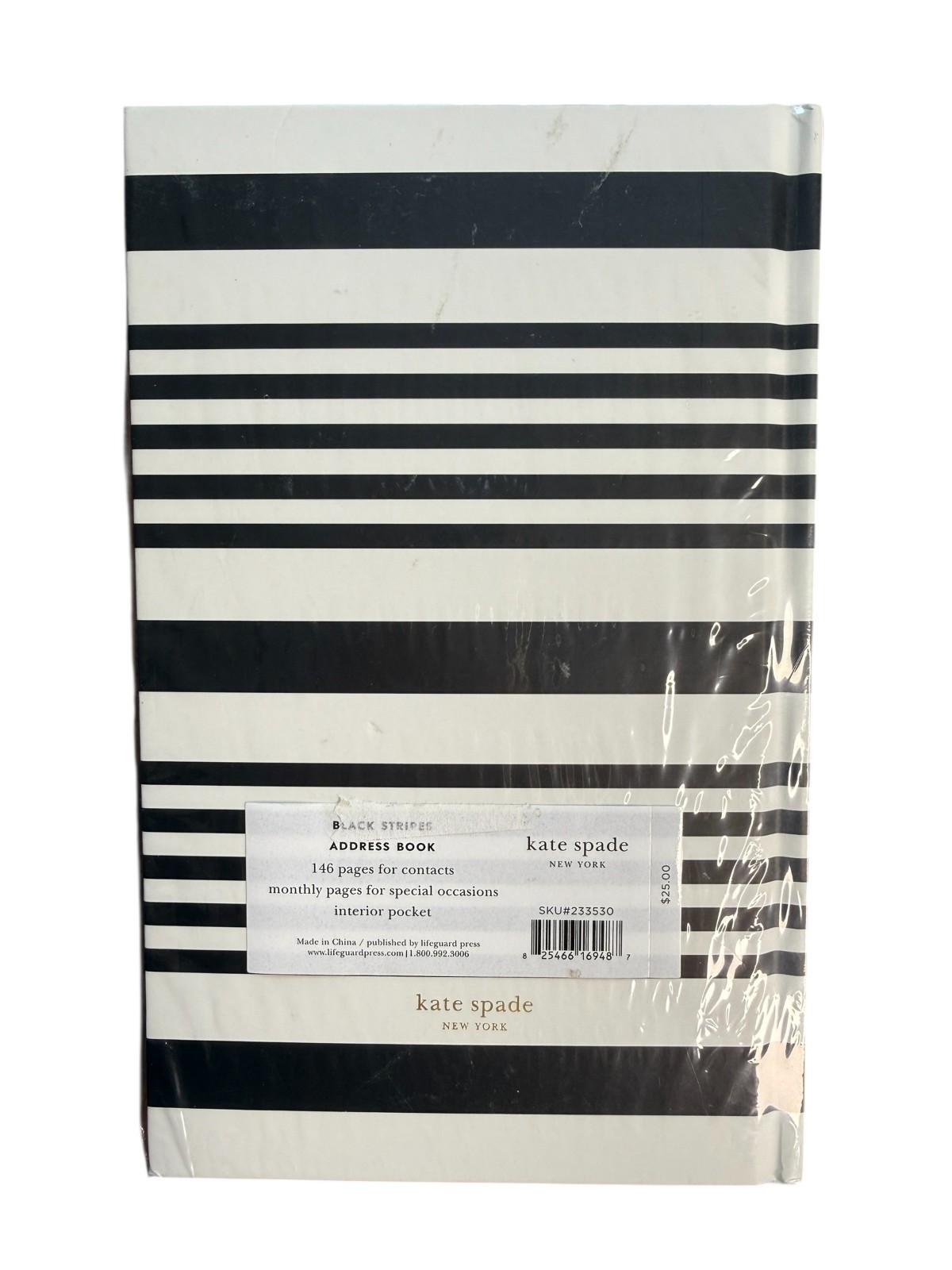 KATE SPADE “OCCASIONS AND CONTACTS” ADDRESS BOOK – Black Stripes -NEW/SEALED