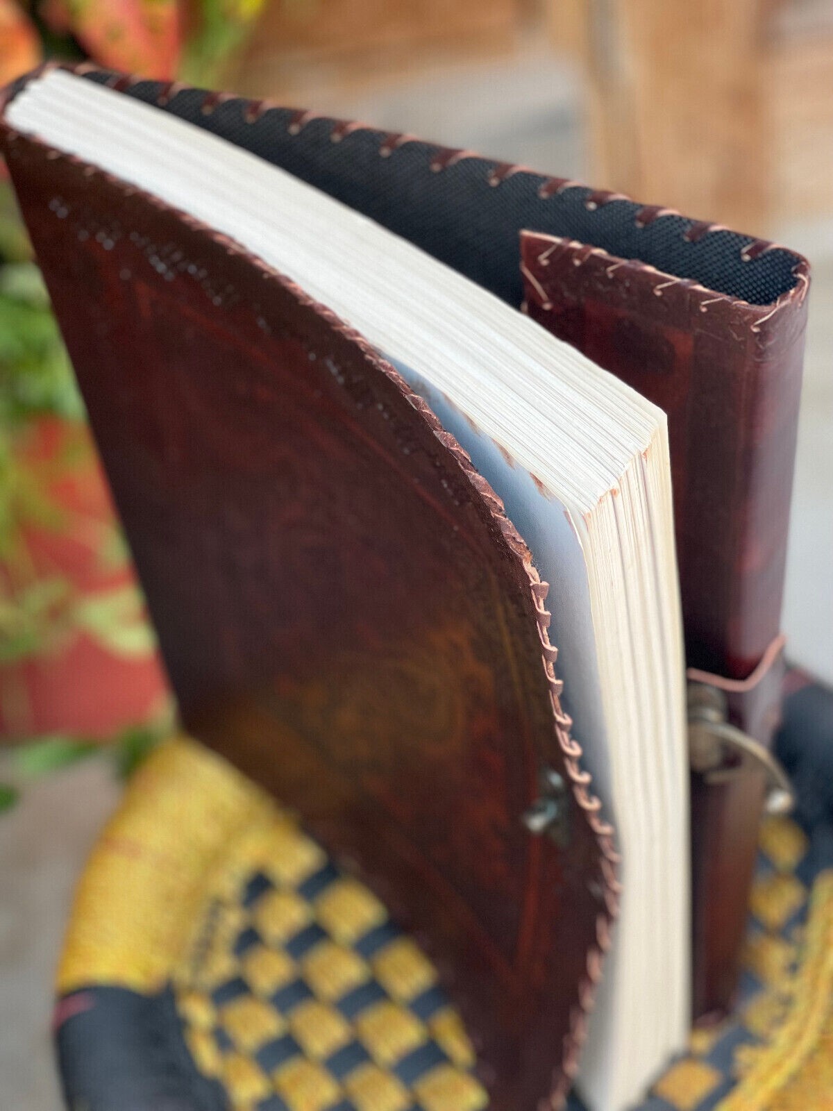 Brown Leather Journal with Good Luck Star Paper Vintage Leather Diary Unlined