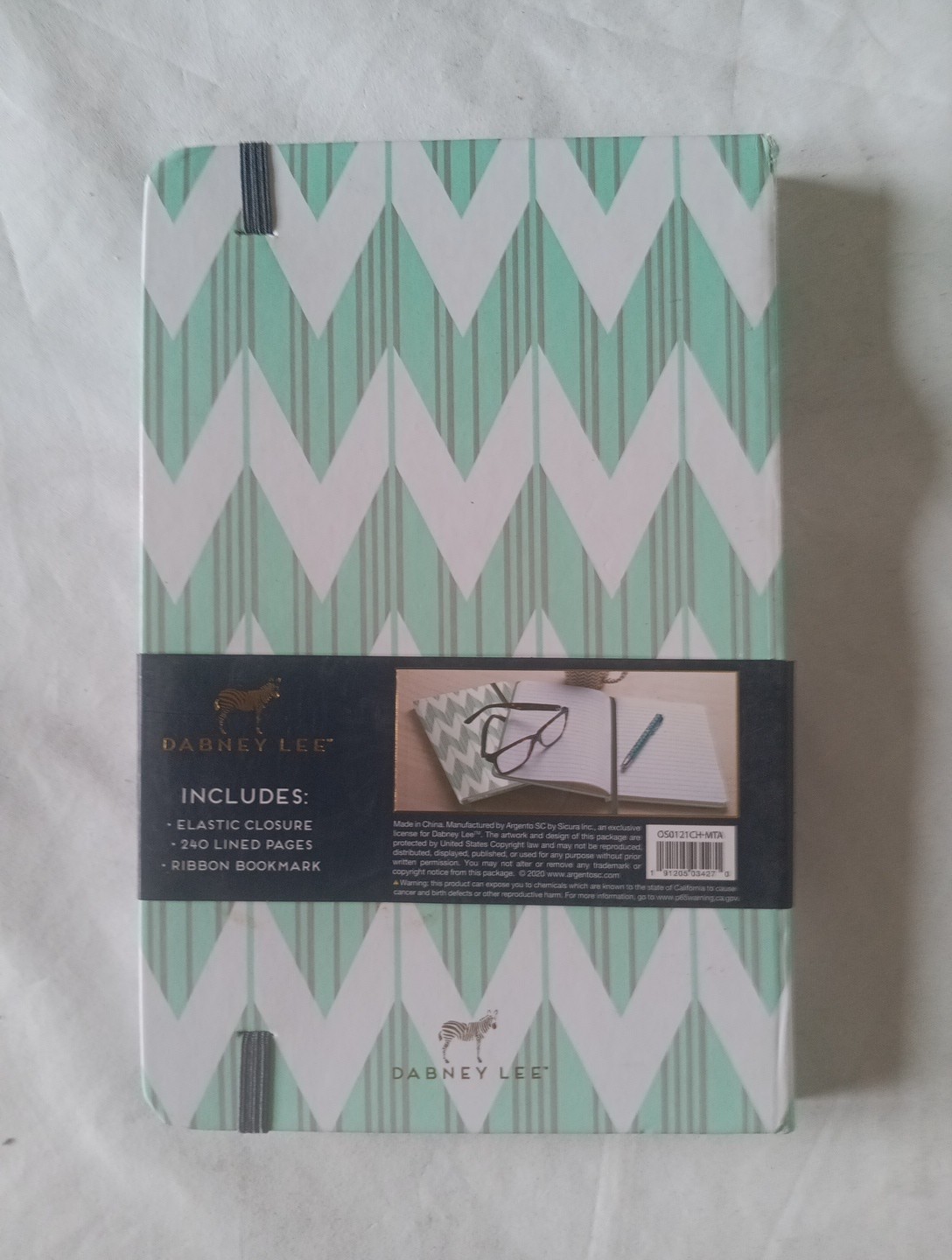 Dabney Lee Journal Green Chevron Print 240 Lined Pages Elastic Closure NEW