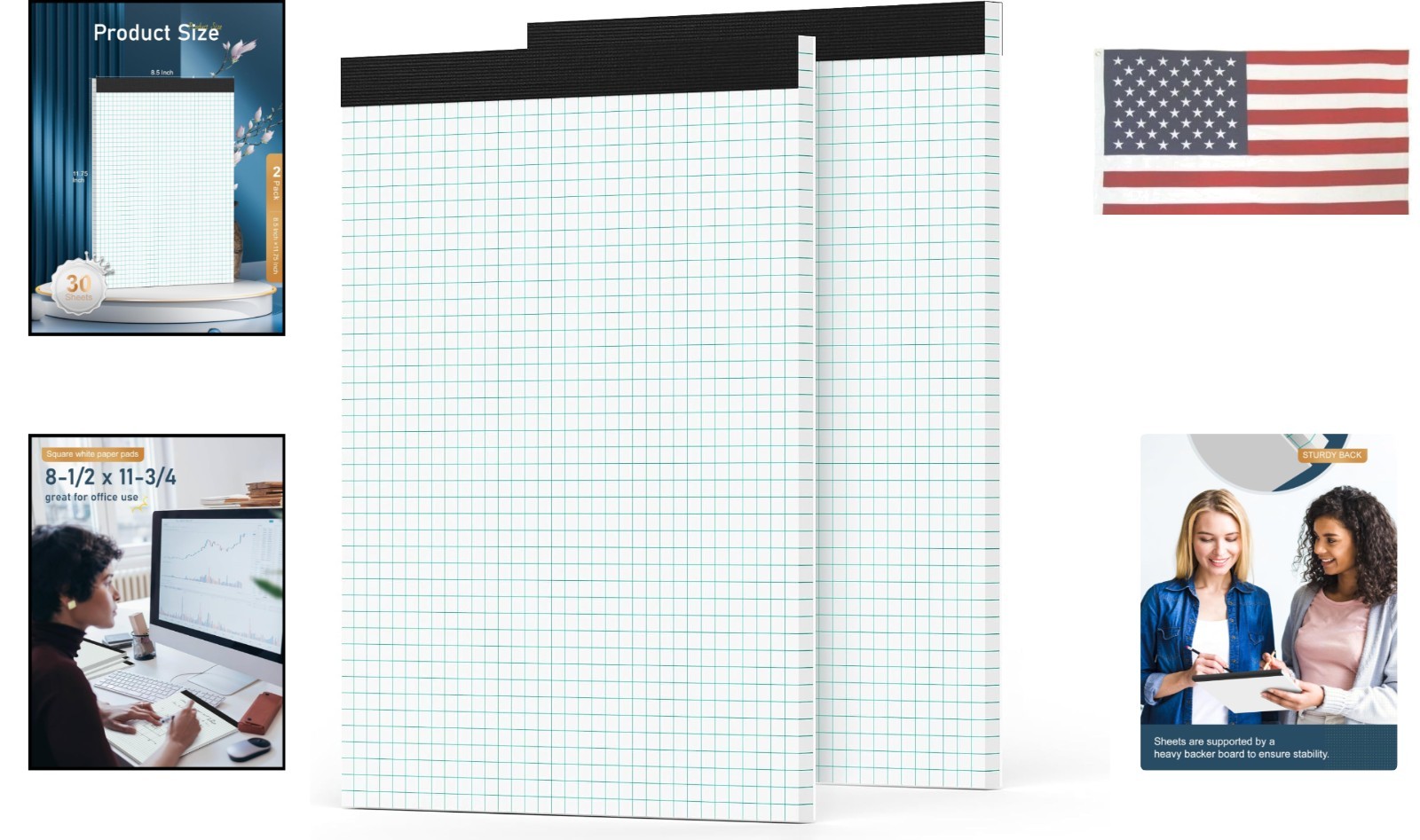 Graph Paper Pad, 8.5 x 11, 2-Pack, 4×4 Quadrille Grid Notebook Pads, Easy Tea…