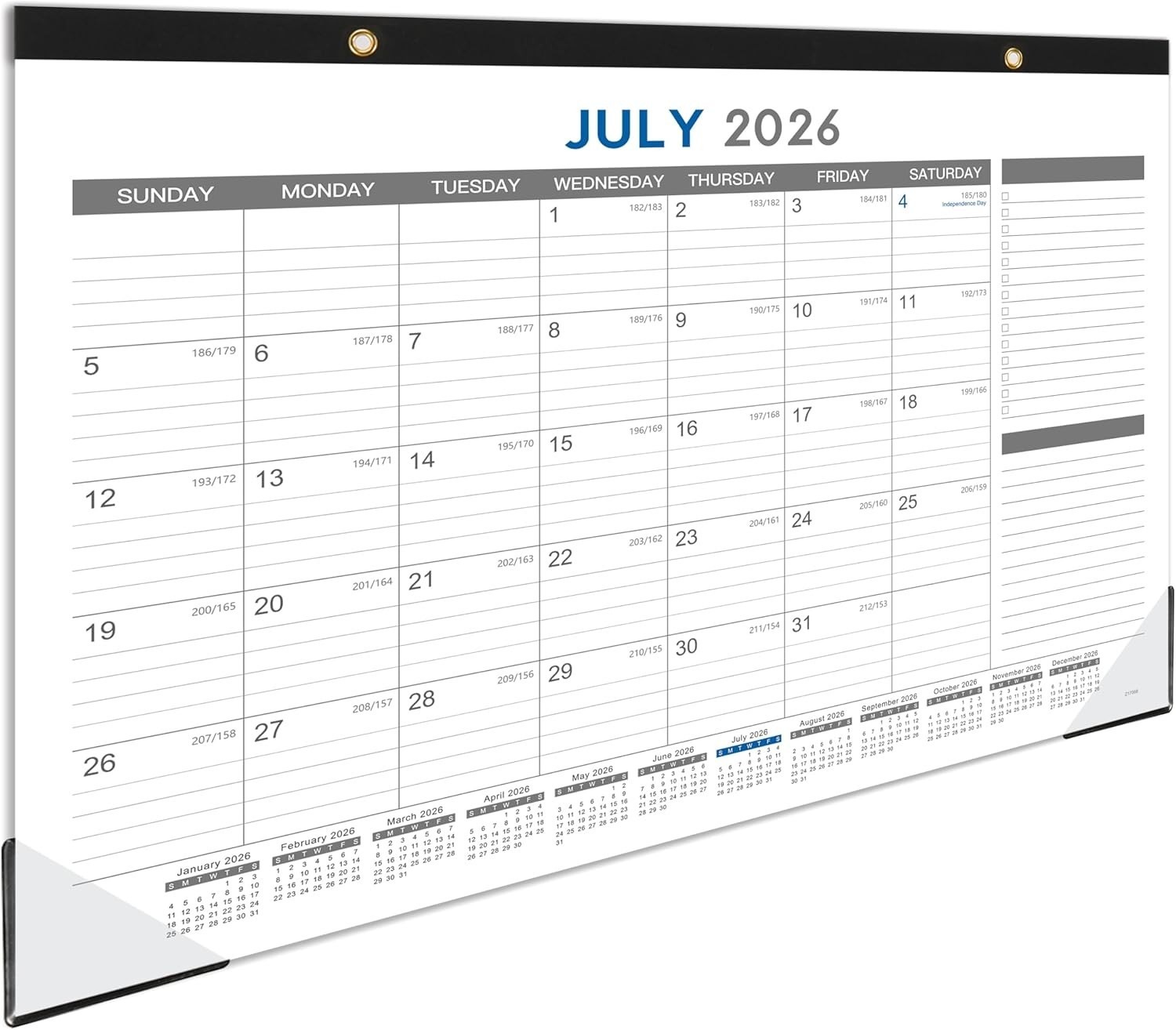 2026-2027 Desk Calendar – July 2026 – Dec 2027, 18 Months 17″ x 12″, black