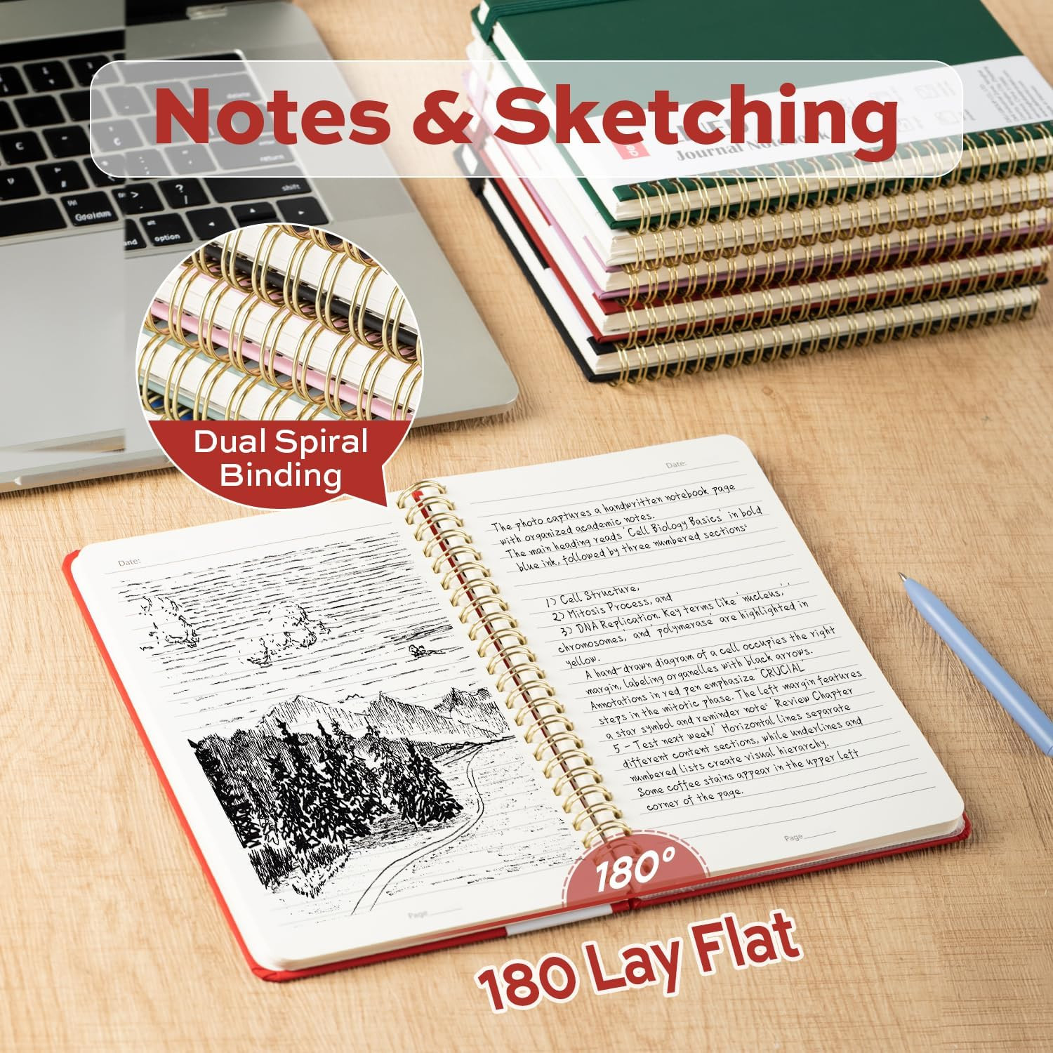Red Lined Spiral Journal Notebook, 160 Pages, A5 (5.5″X8″) Hardcover Writing Not