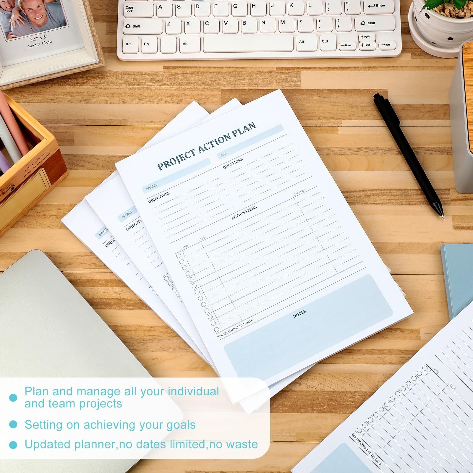 200 Sheets 4 Pads Project Action Planner Notepad Project Management with Chec…