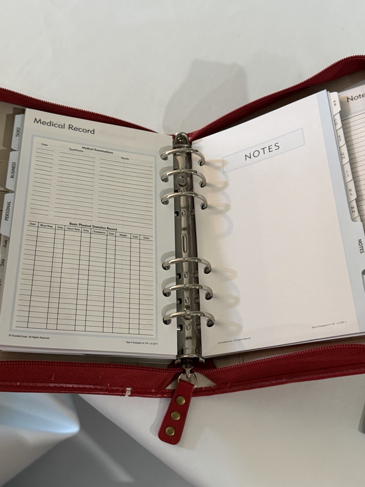 Franklin Covey Classic Zipper Planner Ring Binder Red White 6 Rings 4.25 X 6.75”