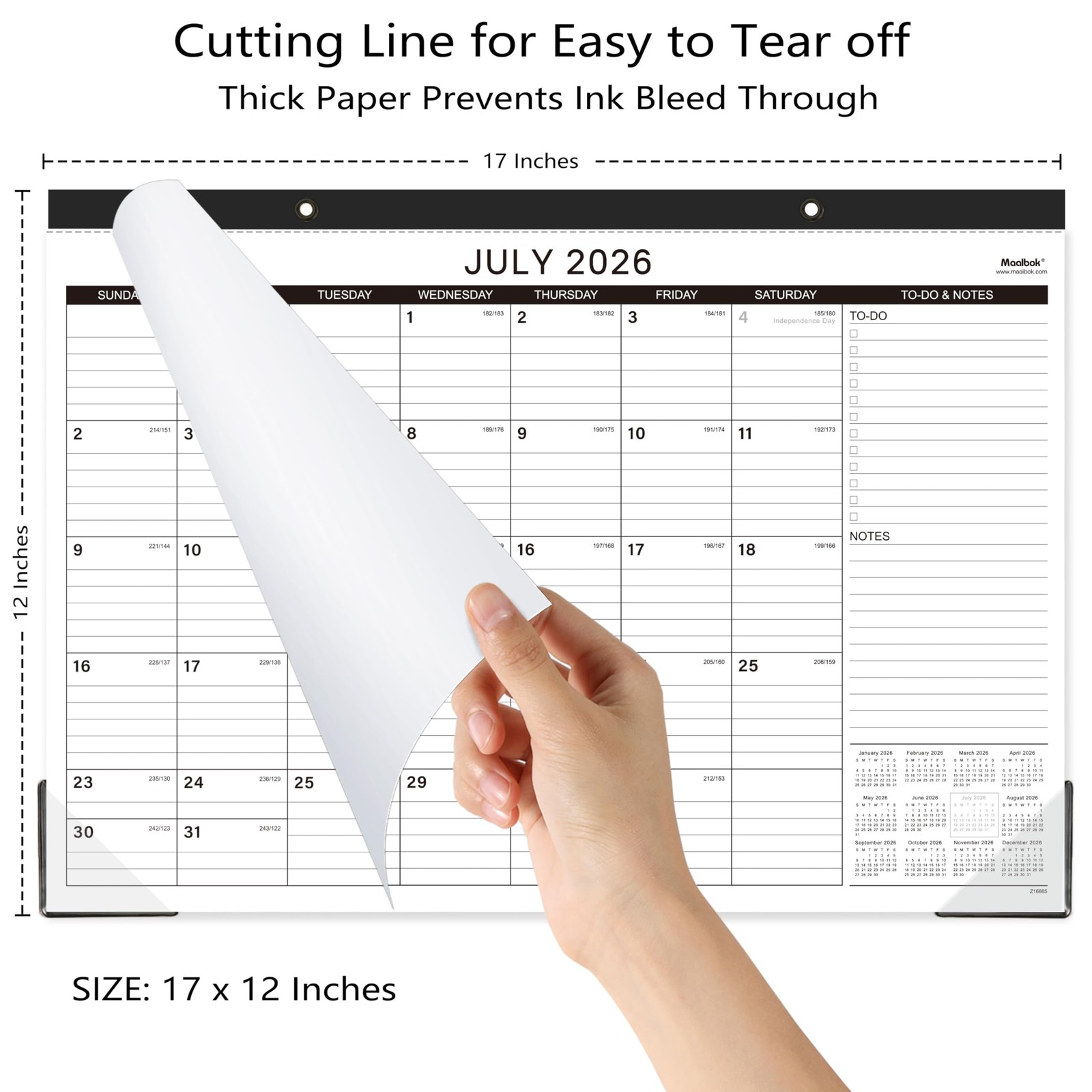 Desk Calendar 2026-2027 – 18 Months Wall 2026-2027, 17″ x 12″, black
