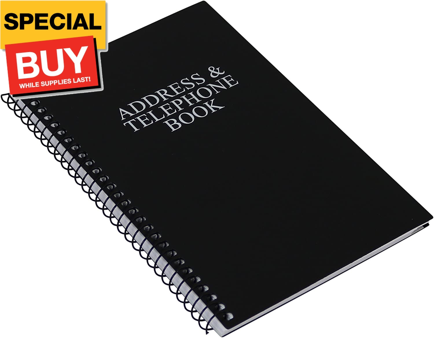 Address and Telephone Book, Black, 8 x 5 inches for Organizing Names, Addresses,