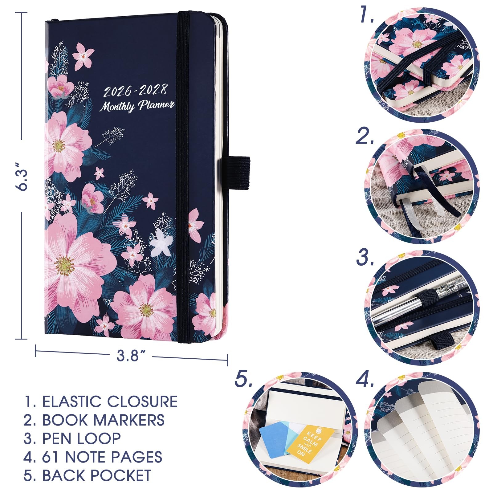2026-2028 Pocket Calendar, 3-Year Monthly Planner from January 6.3 x 3.8 Inches