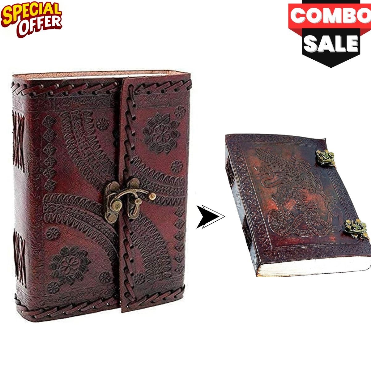 100%Genuine Leather Journal 7×5–Handmade Diary Notebook,200Page|Combo Set