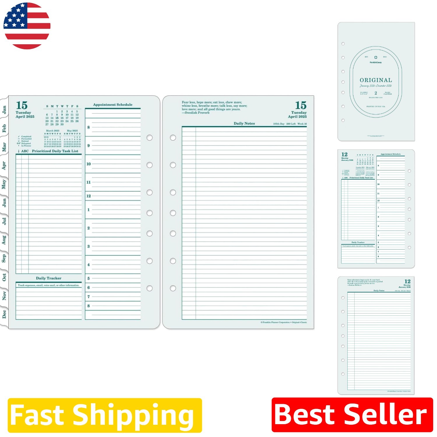 2026 Daily Planner 5.5×8.5″ Classic Size, 2 Pages/Day, USA Crafted