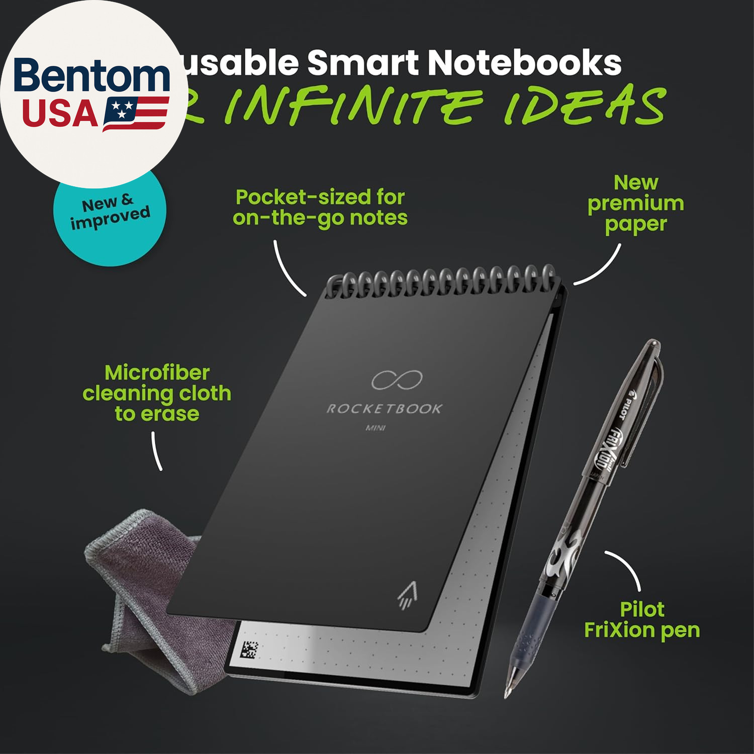 Mini Reusable Smart Notepad, Pocket Size On-The-Go Notebook, 3.5X5.5, Black (Pac