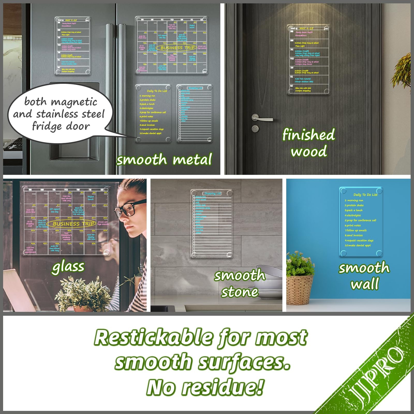 JJPRO Non-Magnetic Dry Erase Monthly Calendar for 14.5″x11.5″, Clear
