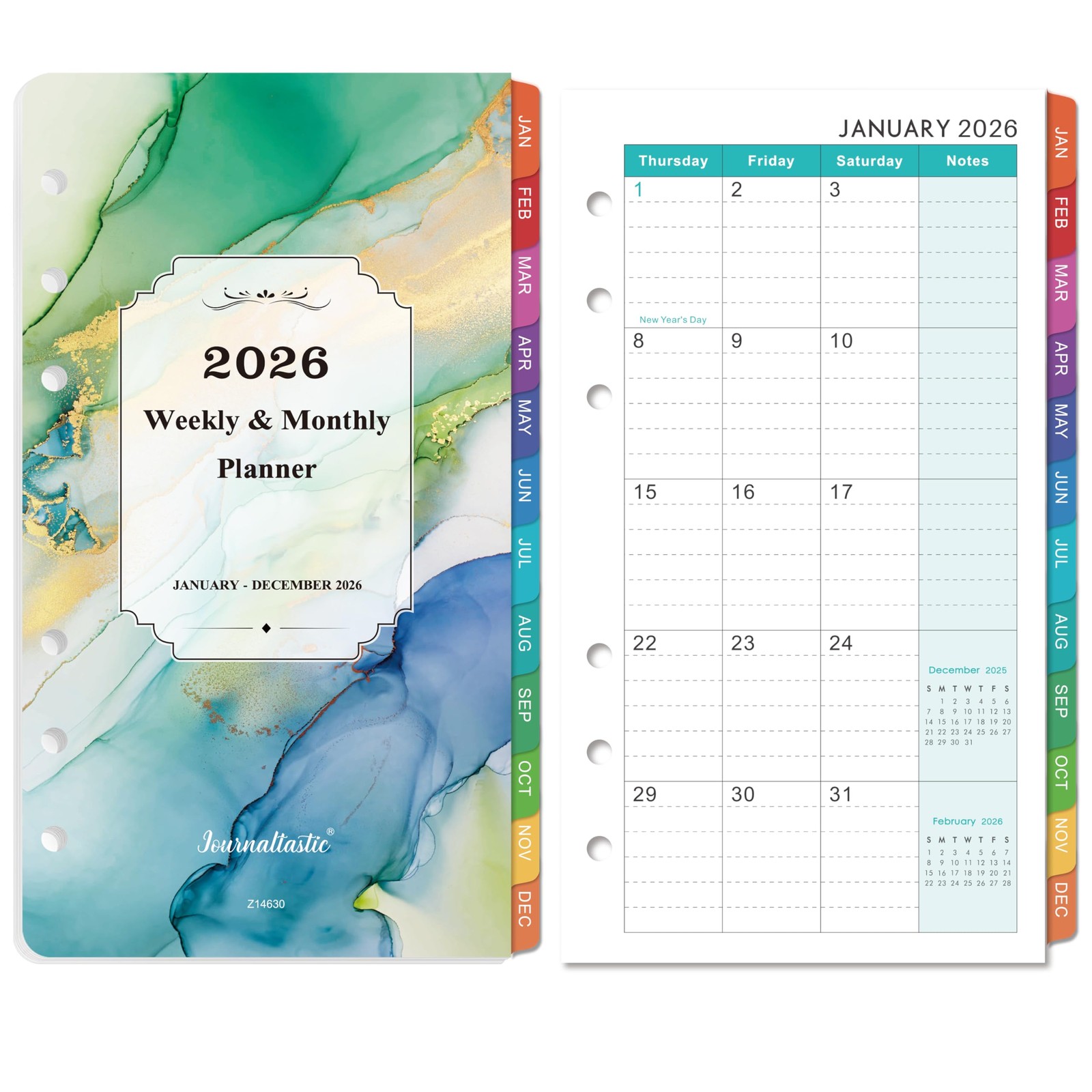 2026 A6 Planner Inserts – Monthly & Weekly Refills, 6-Hole Punched, 3.75″x6.75″