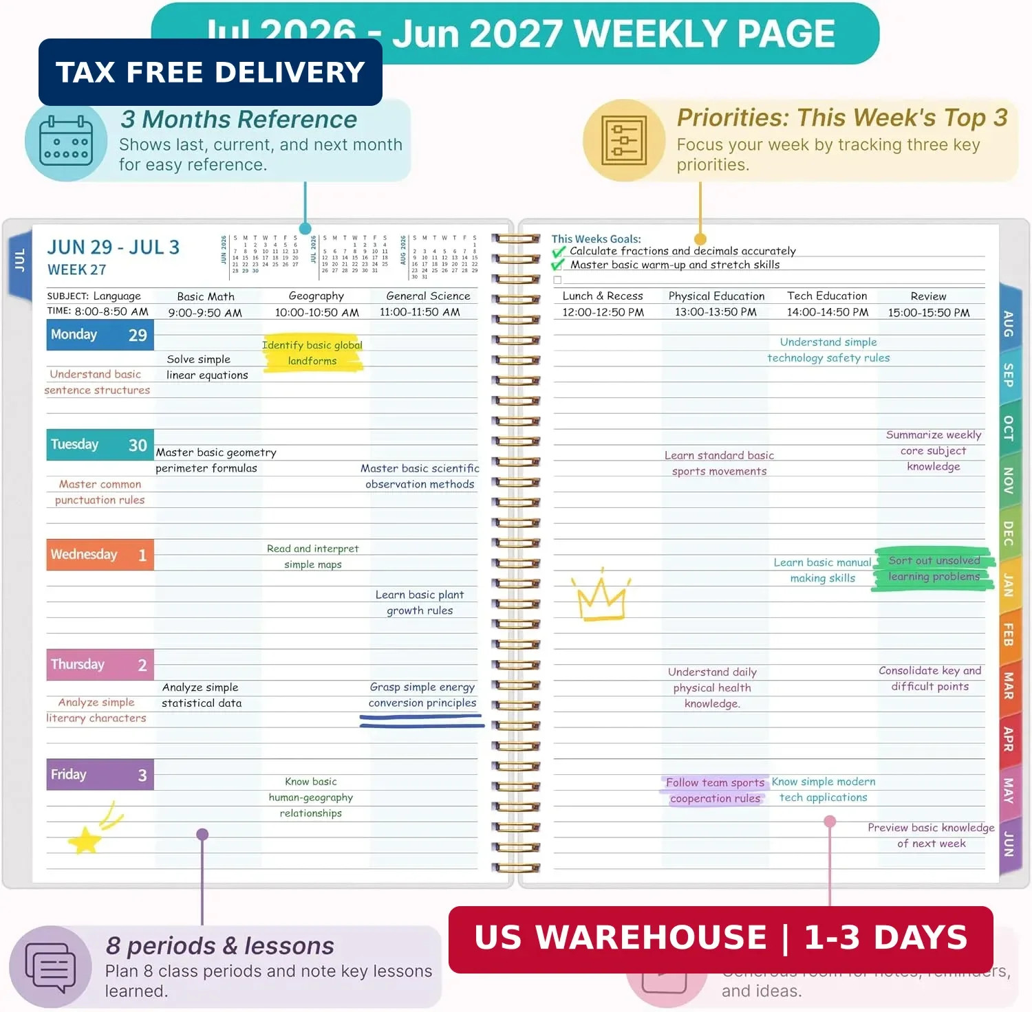 Teacher Planner 2026-2027, Teacher Planner for Academic Year, July 2026 – June 2