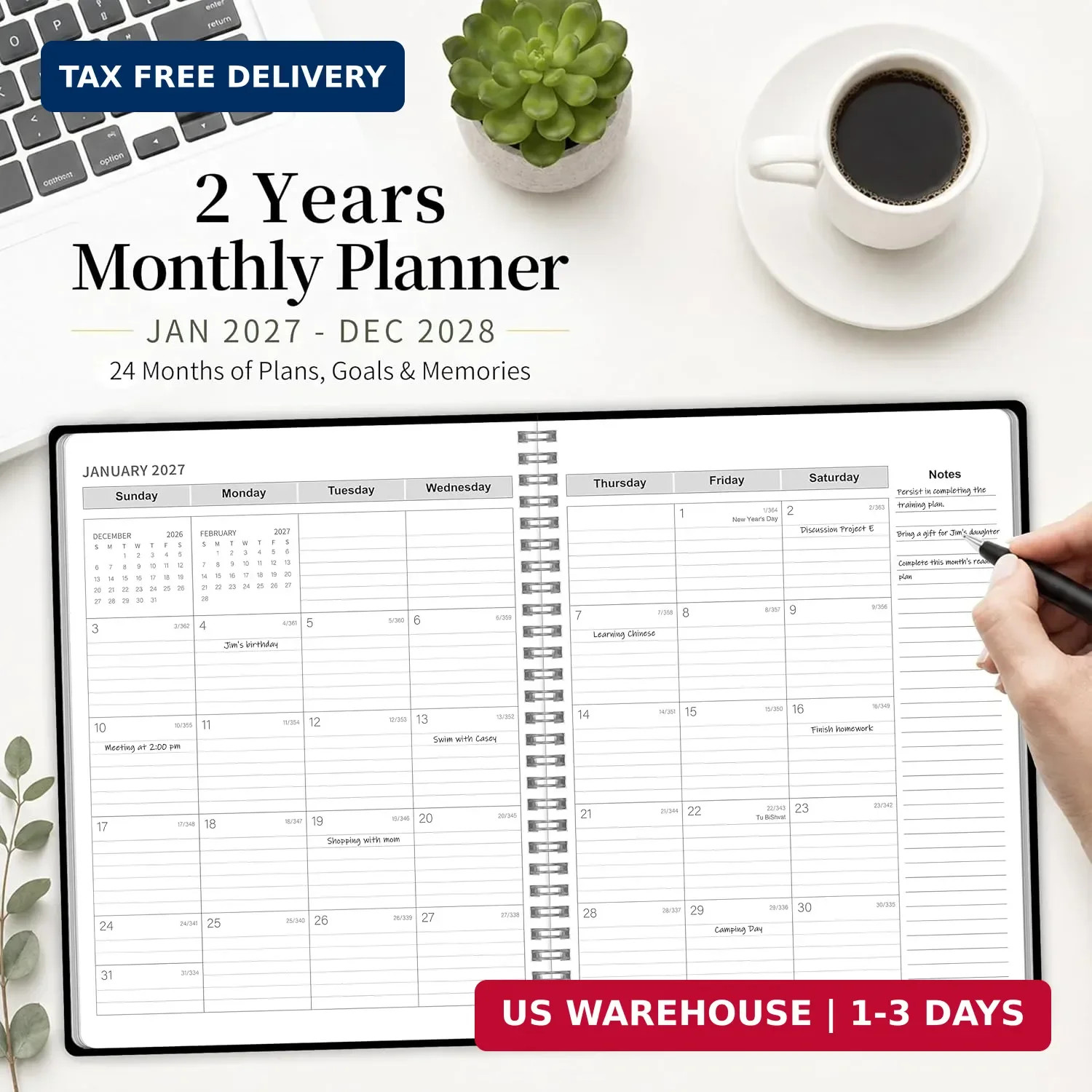 2027-2028 Monthly Planner, Jan 2027-Dec 2028, A4 2027 – Dec Black