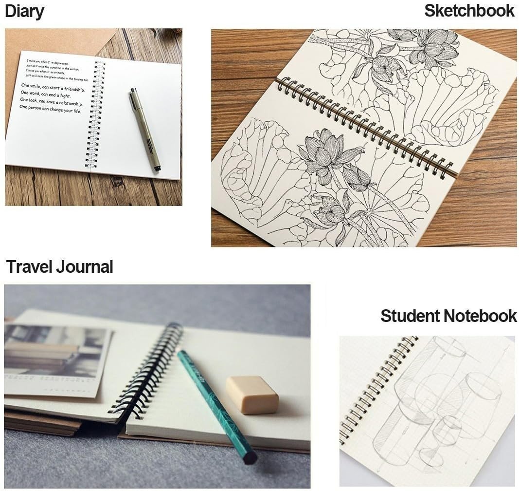 Soft Cover Spiral Notebook Journal 2-Pack, Blank Sketch Book Pad, Wirebound M…
