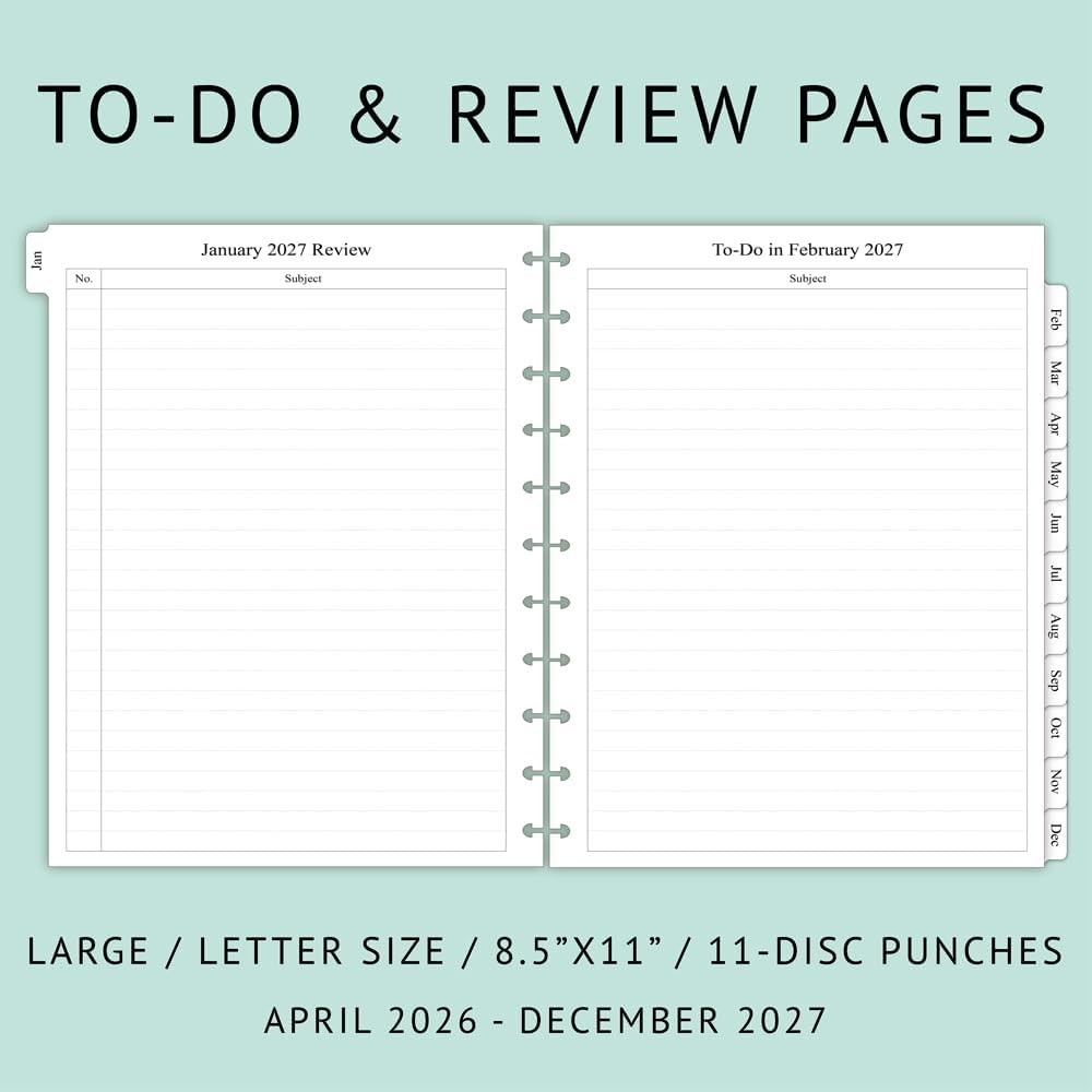 Elegant 2026-2027 Monthly Planner Refill with Ruled Blocks for Easy Planning