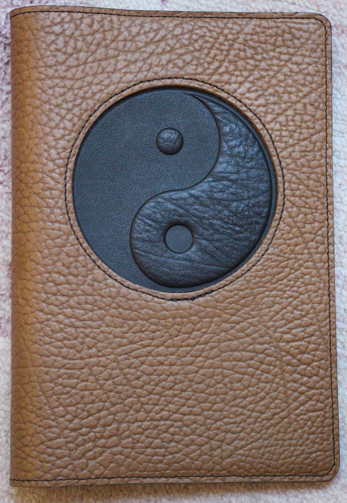 Oberon Design Pebble Leather ICON Journal Cover 6″x 9″ YIN & YANG in Taupe/Black